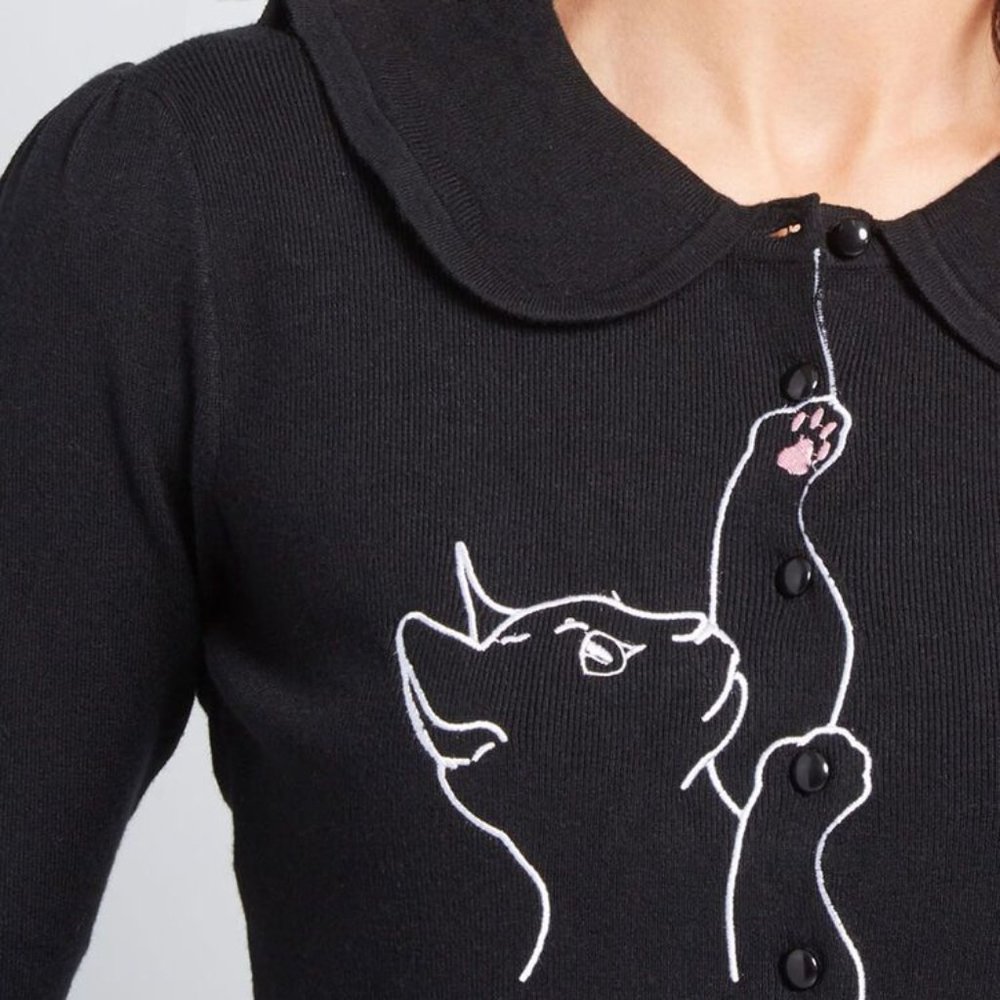 Banned Black Retro Cat Cardigan size M